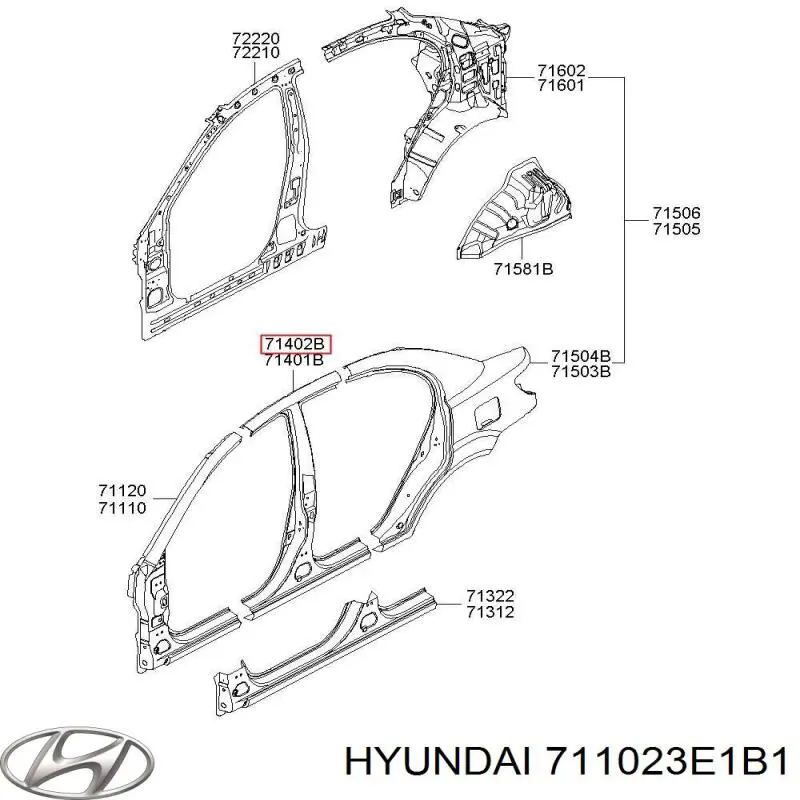 Стійка центральна, права Hyundai/Kia 711023E1B1 ціна, від 2.43 USD