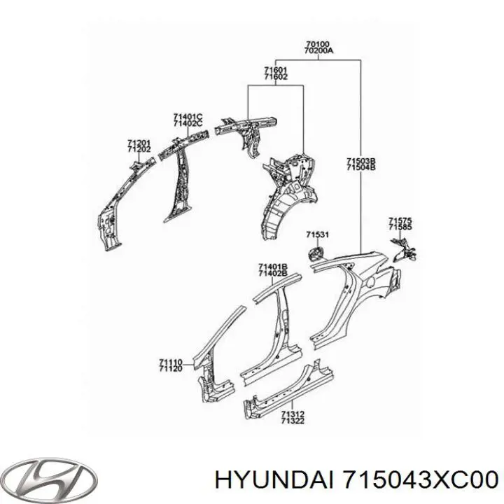 Крило заднє праве Hyundai/Kia 715043YC00 ціна, від 185.70 USD