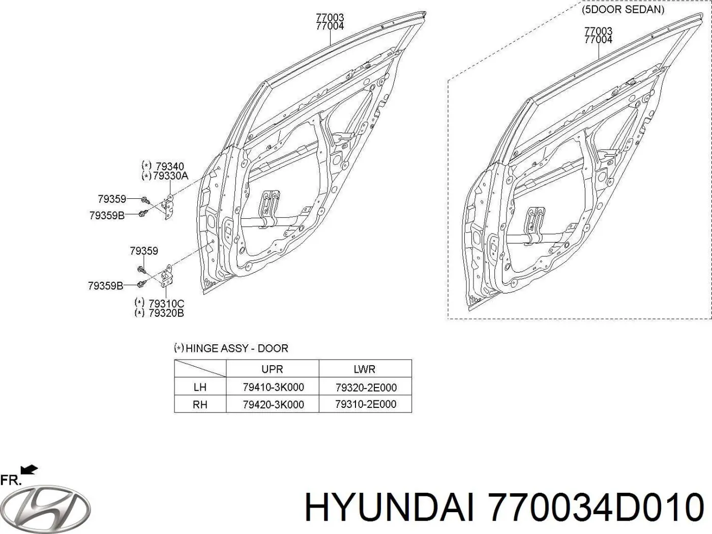 770034D010 Hyundai/Kia двері задні, ліві