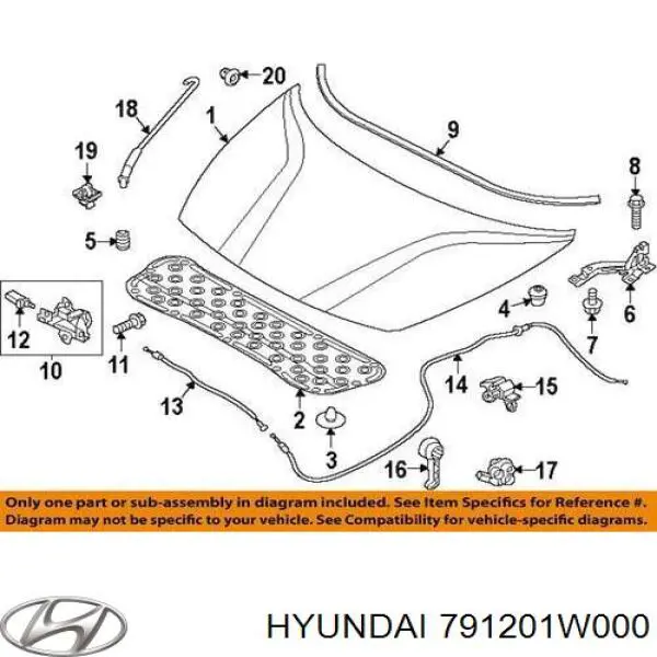 Петля капота, права 791201W000 Hyundai/Kia