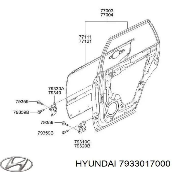 Дверний шарнір задній лівий Hyundai/Kia 7933017000 ціна, від 2.40 USD