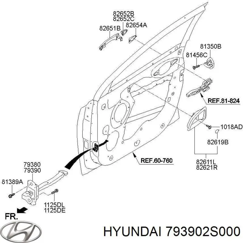 Обмежувач відкриття дверей, передній правий Hyundai/Kia 793902S000 ціна, від 6.33 USD