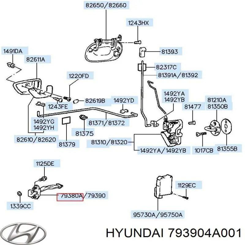 Обмежувач відкриття дверей, передній правий Hyundai/Kia 793904A001 ціна, від 6.16 USD