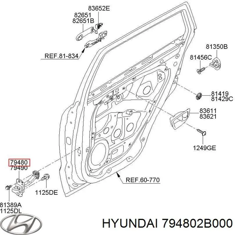 Обмежувач відкриття дверей, задній лівий Hyundai Santa Fe 2 (CM) (Хендай Санта фе)