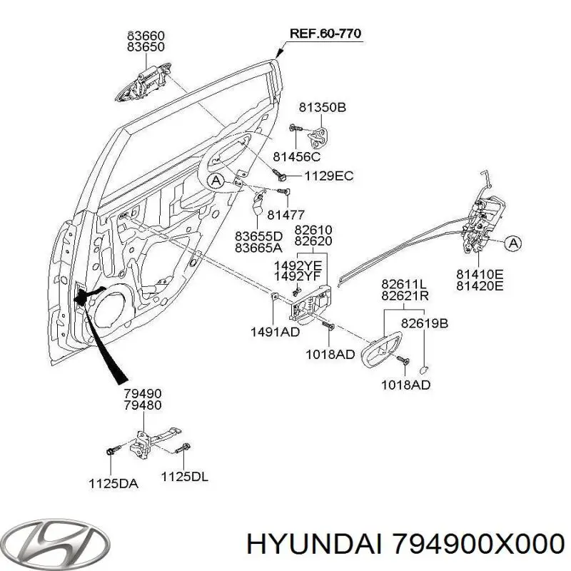 794900X000 Hyundai/Kia Обмежувач відкриття дверей, задній правий