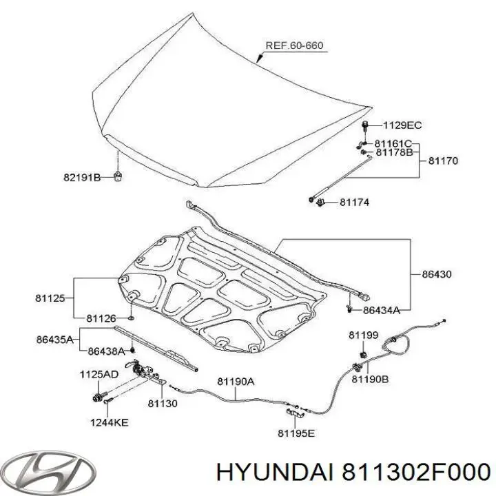 811302F000 Hyundai/Kia Запор капота (замок і привід замка капота)