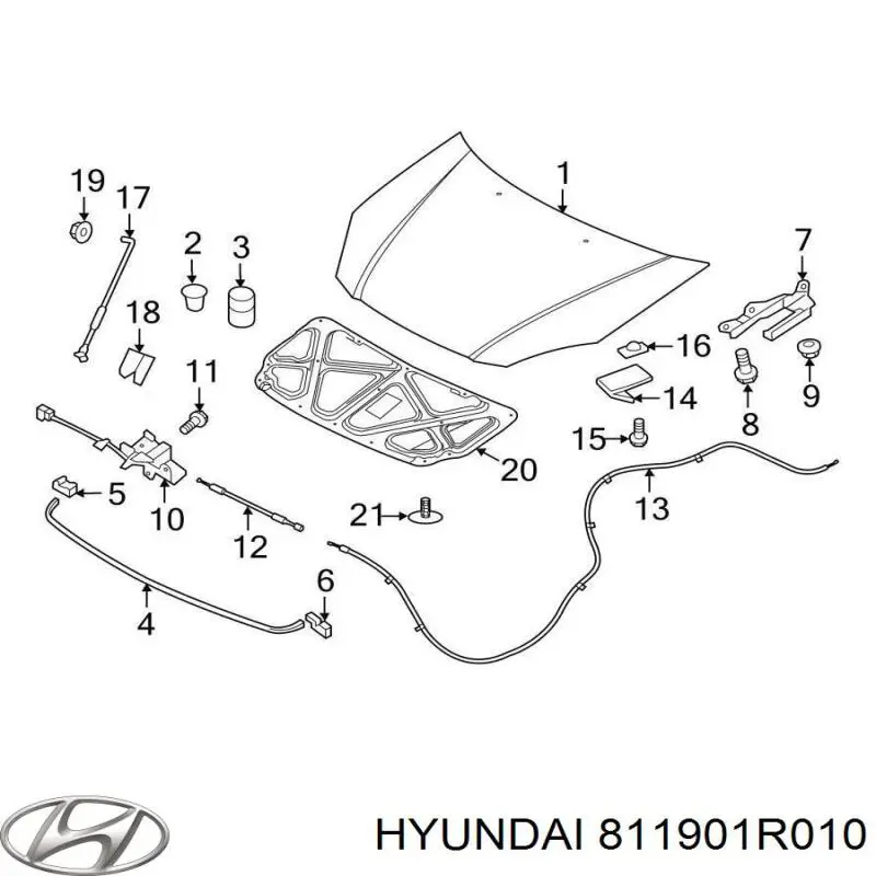 Трос відкриття капота, передній Hyundai/Kia 811901R010 ціна, від 4.77 USD