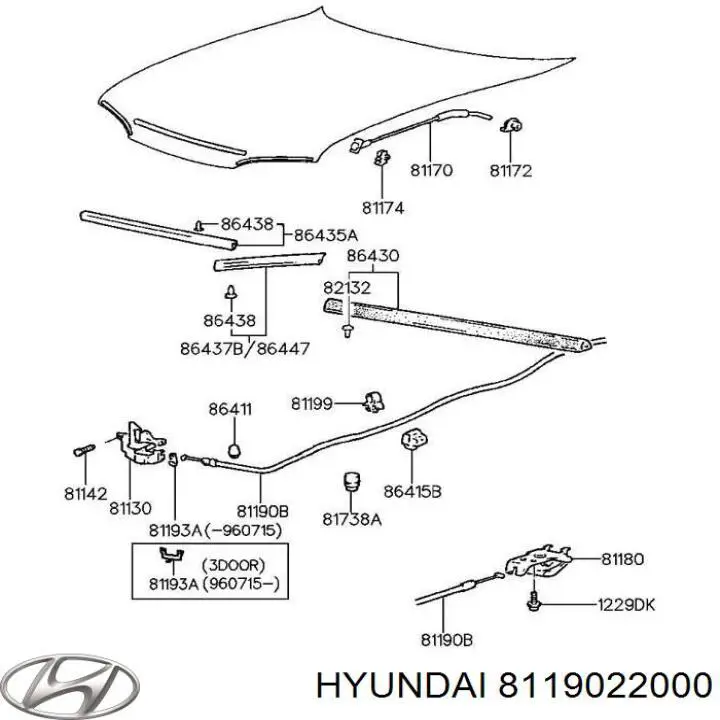 Купити 8119022000 Hyundai/Kia Трос капота