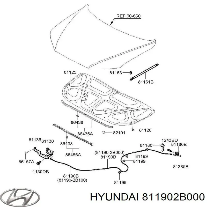 Трос відкриття капота на Hyundai Santa Fe (CM)
