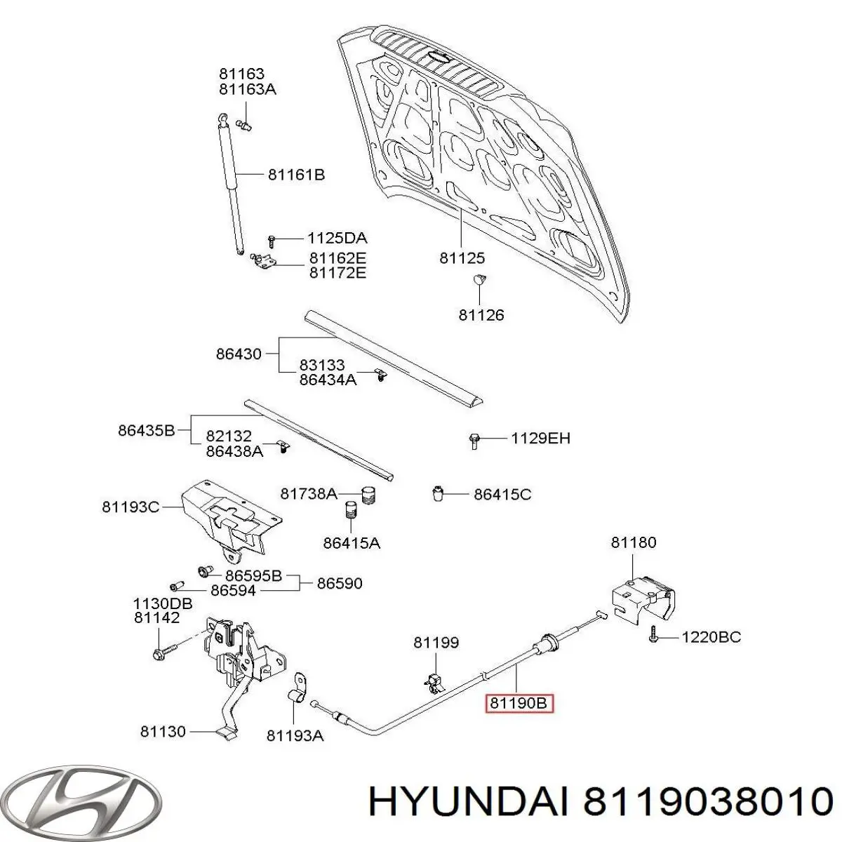 Трос відкриття капота Hyundai/Kia 8119038000 ціна, від 19.96 USD