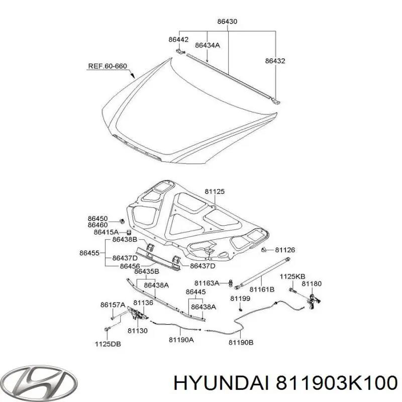 Трос відкриття капота, передній Hyundai/Kia 811903K100 ціна, від 3.73 USD