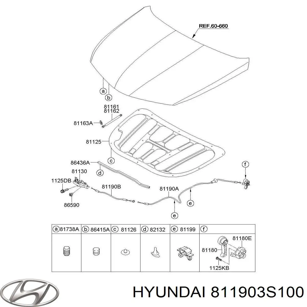 Трос відкриття капота, передній Hyundai/Kia 811903S100 ціна, від 11.67 USD