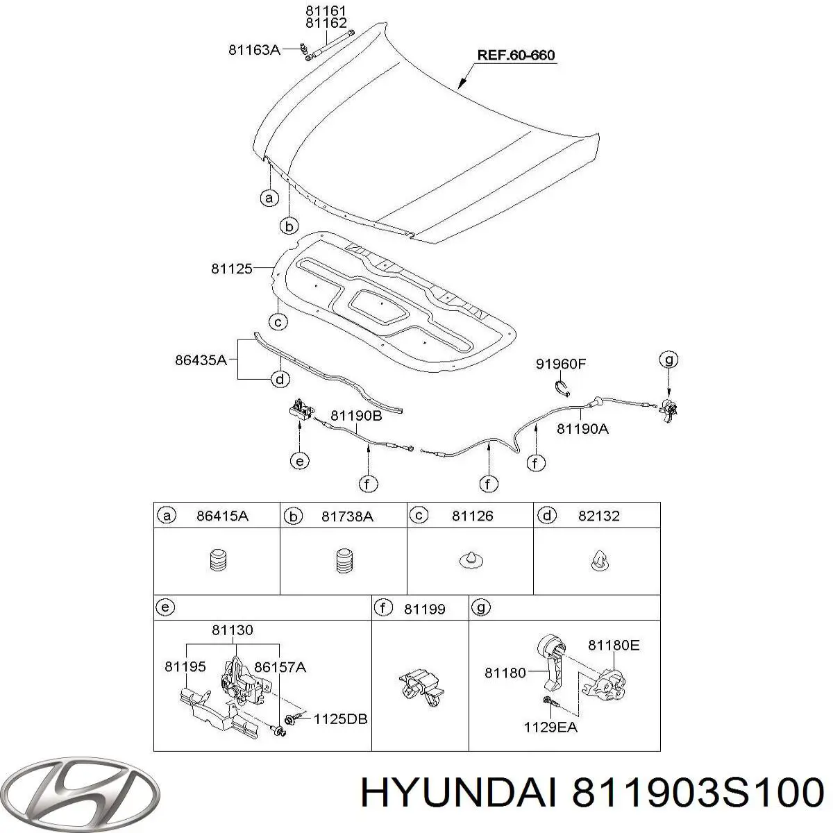 Трос відкриття капота, передній Hyundai Sonata (YF) (Хендай Соната)