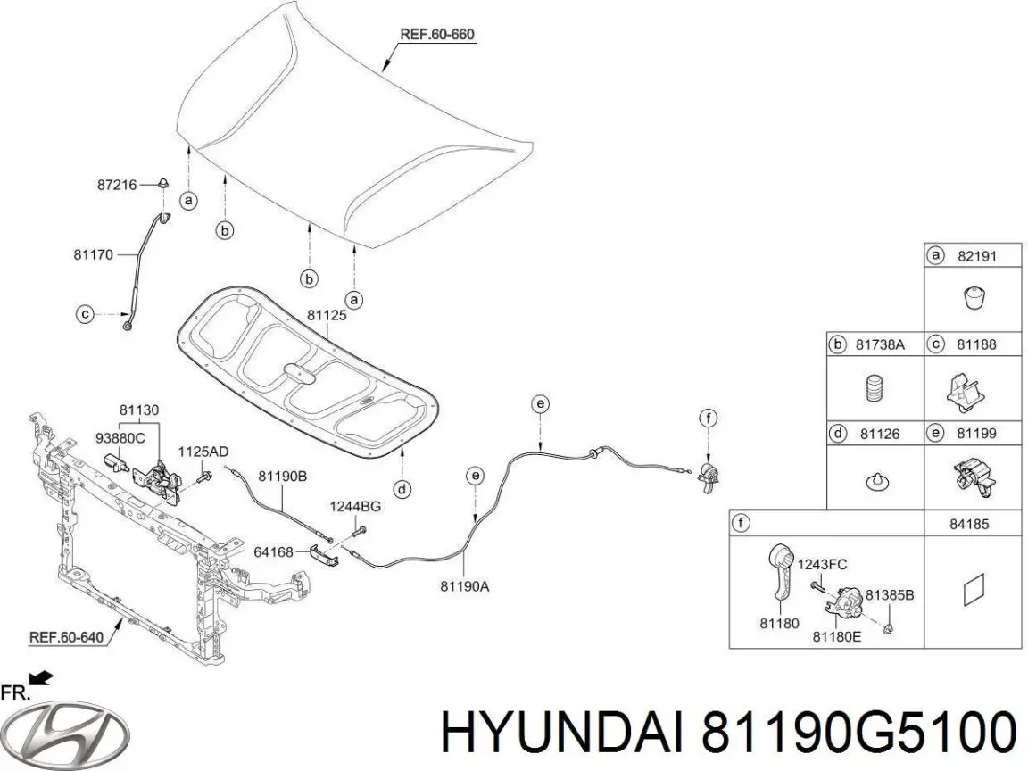 81190G5100 Hyundai/Kia Трос відкриття капота, передній