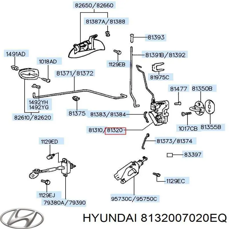 8132007020EQ Hyundai/Kia Замок двері правої передньої