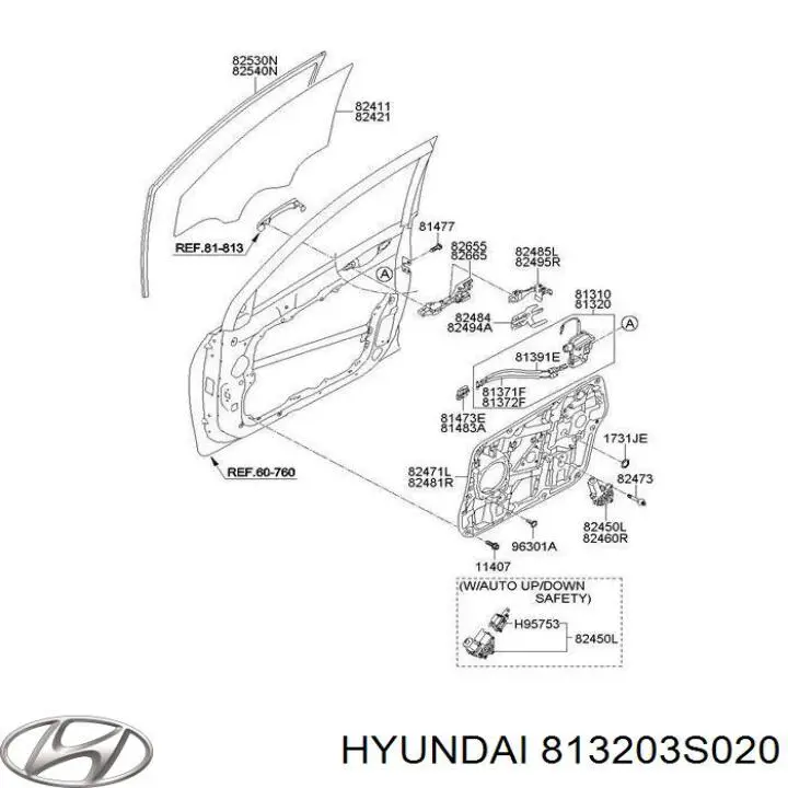 813203S020 Hyundai/Kia Замок двері правої передньої