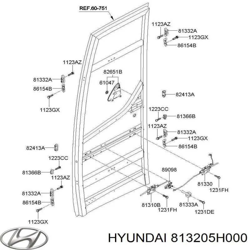 Замок дверки правої передньої 813205H000 Hyundai/Kia