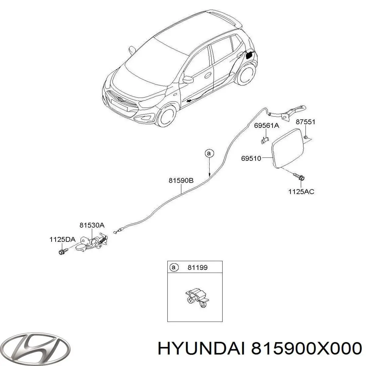 Трос відкривання лючка бензобака Hyundai I10 (PA) (Хендай Ай 10)