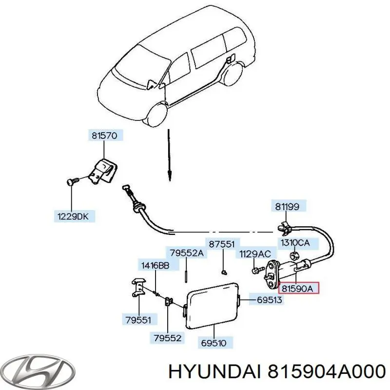 Трос відкривання лючка бензобака Hyundai H-1 STAREX Starex (A1) (Хендай H-1 STAREX)