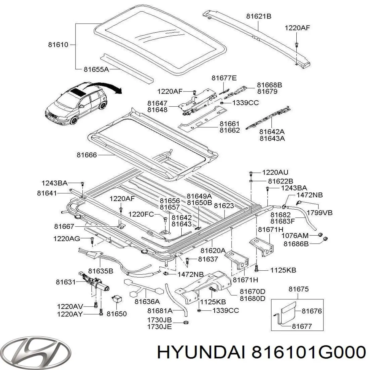 Скло люка даху Hyundai Accent (MC) (Хендай Акцент)