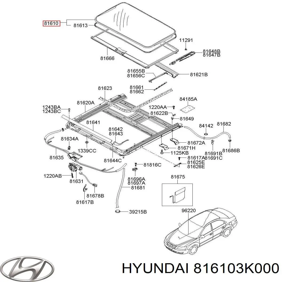 Скло люка даху Hyundai Sonata (NF) (Хендай Соната)