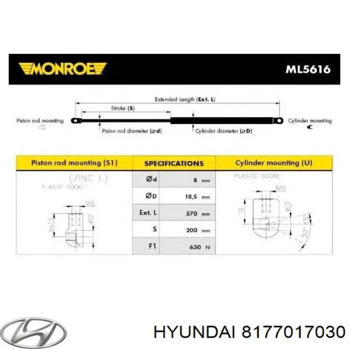 8177017030 Hyundai/Kia Амортизатор кришки багажника / двері 3/5-ї задньої