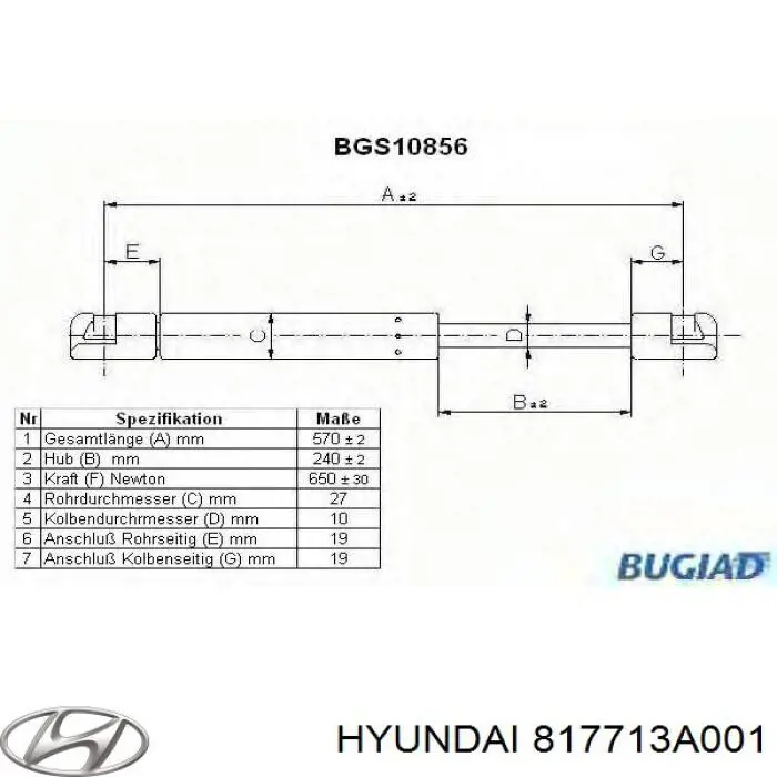 Амортизатор двері задньої Hyundai/Kia 817713A001 ціна, від 9.63 USD