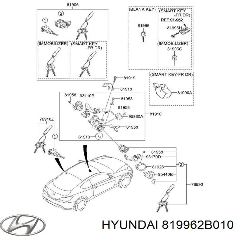 Купити 819962B010 Hyundai/Kia Ключ замка запалювання