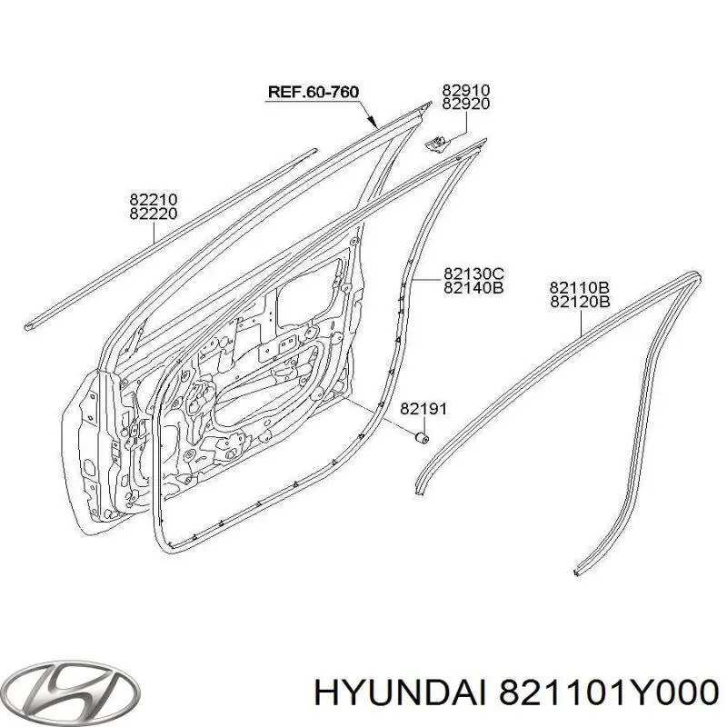 821101Y000 Hyundai/Kia ущільнювач двері передньої лівої (на кузові)