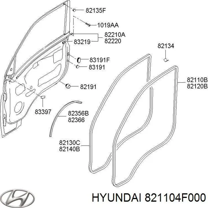 Ущільнювач двері передньої лівої (на кузові) Hyundai H100 (Хендай Н100)