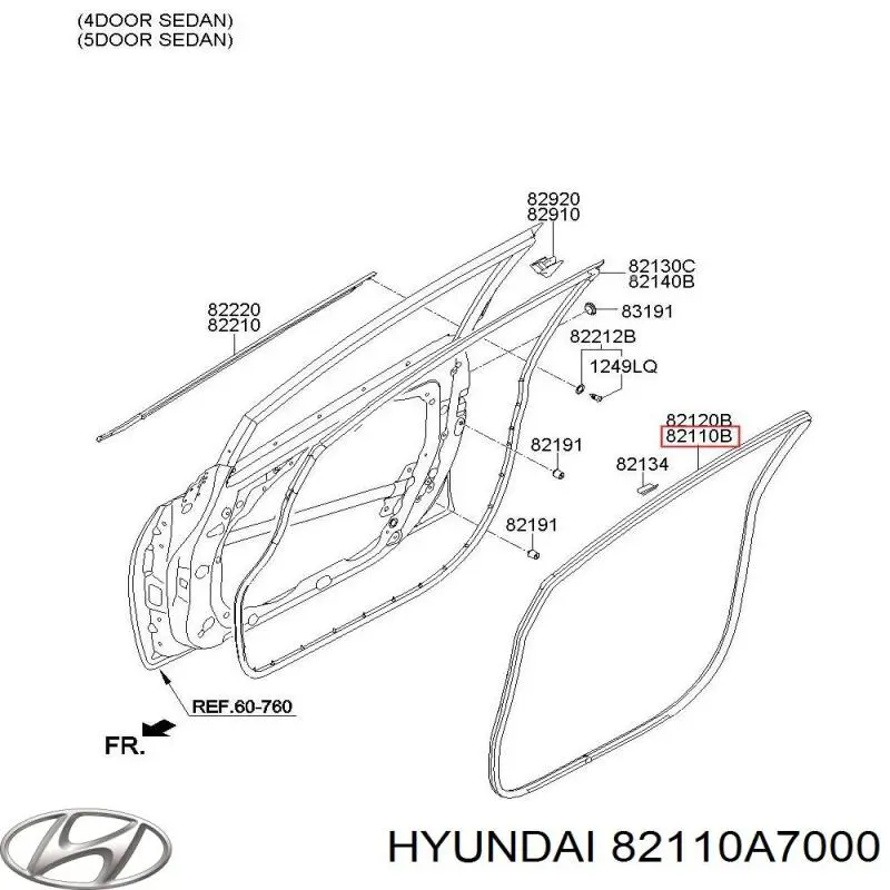 82110A7000 Hyundai/Kia ущільнювач двері передньої лівої (на кузові)