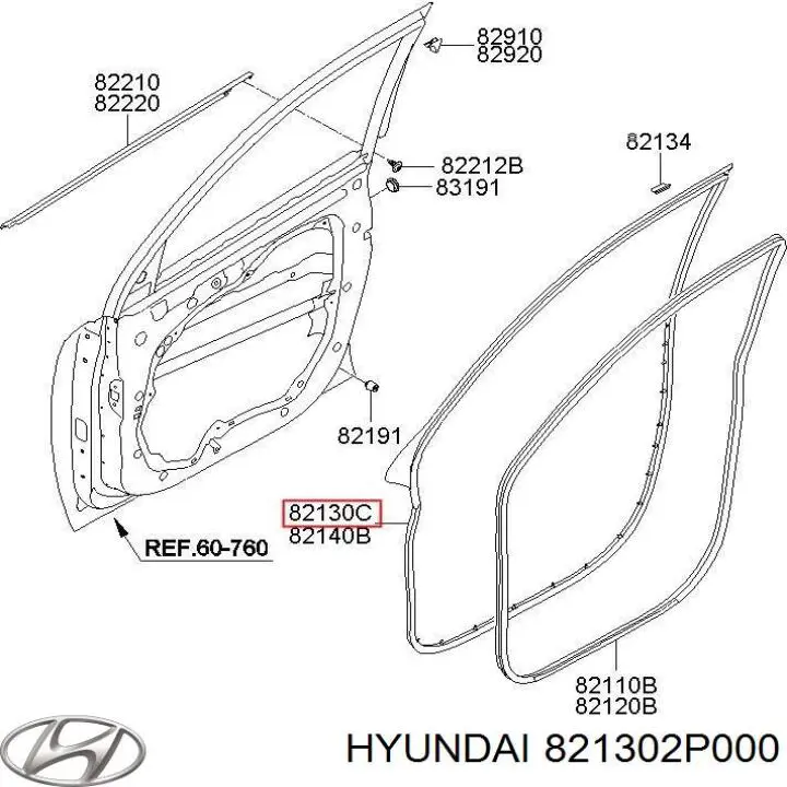 821302P000 Hyundai/Kia ущільнювач двері передньої лівої (на двері)
