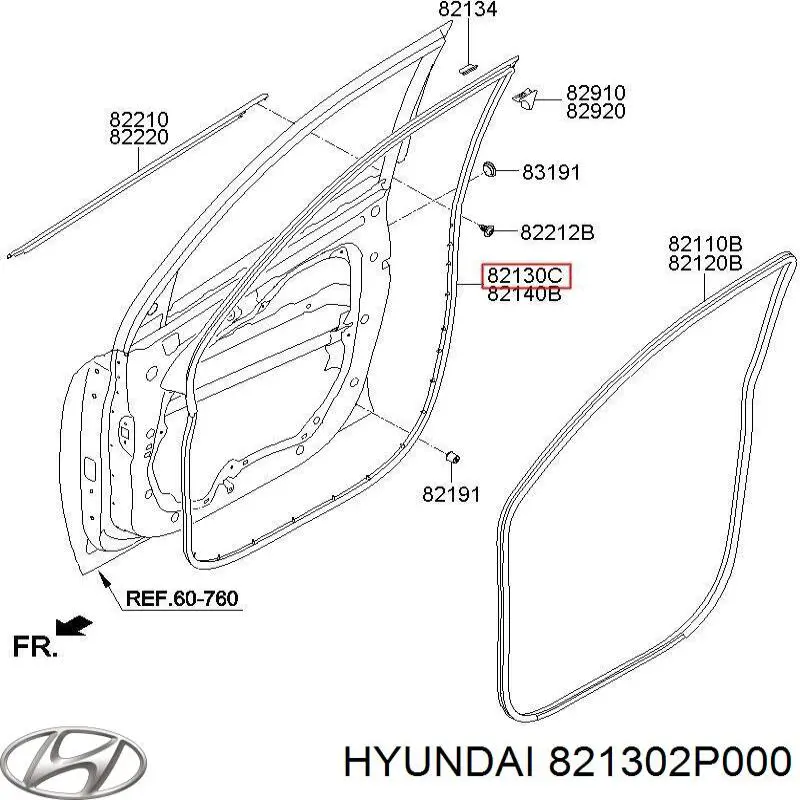 Ущільнювач двері передньої лівої (на двері) Hyundai/Kia 821302P000 ціна, від 12.67 USD