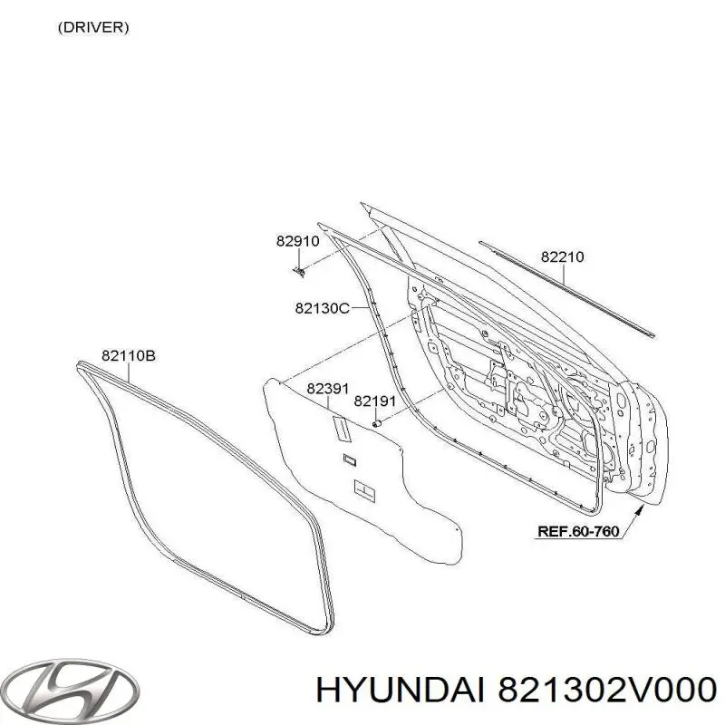 821302V000 Hyundai/Kia Ущільнювач дверей передніх, лівих (на двері)