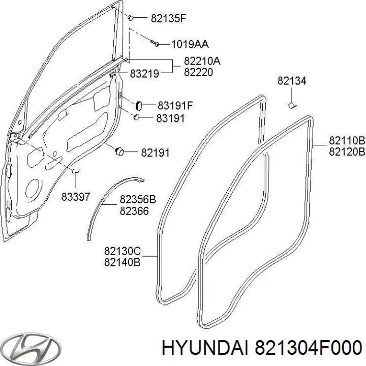 Ущільнювач двері передньої лівої (на двері) Hyundai H100 (Хендай Н100)