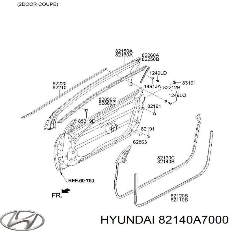 82140A7000 Hyundai/Kia ущільнювач двері передньо, правої (на двері)