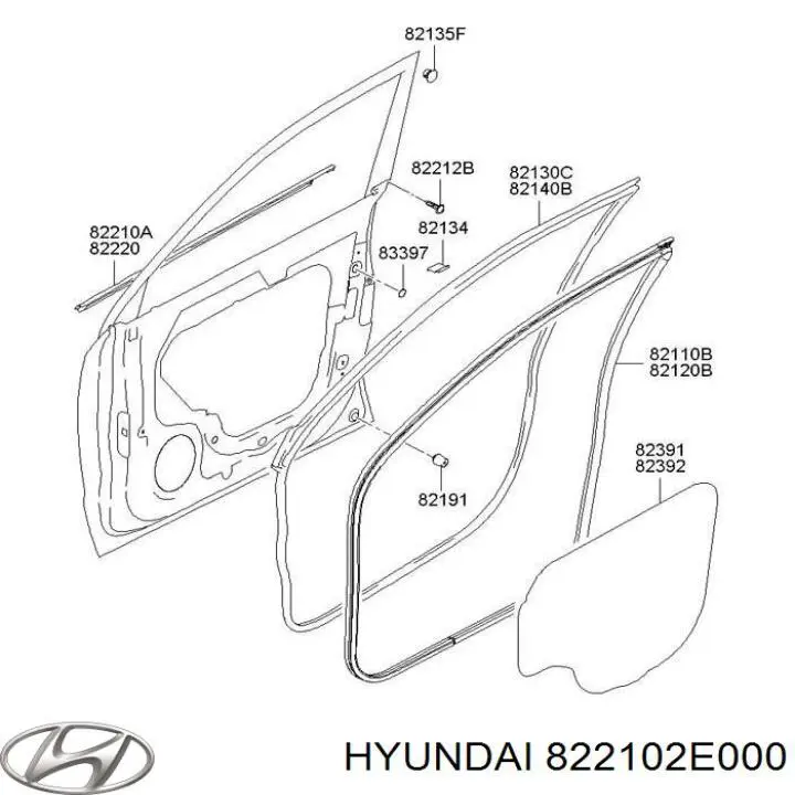 Молдинг опускного скла нижній, двері передньої, лівої Hyundai/Kia 822102E000 ціна, від 15.77 USD