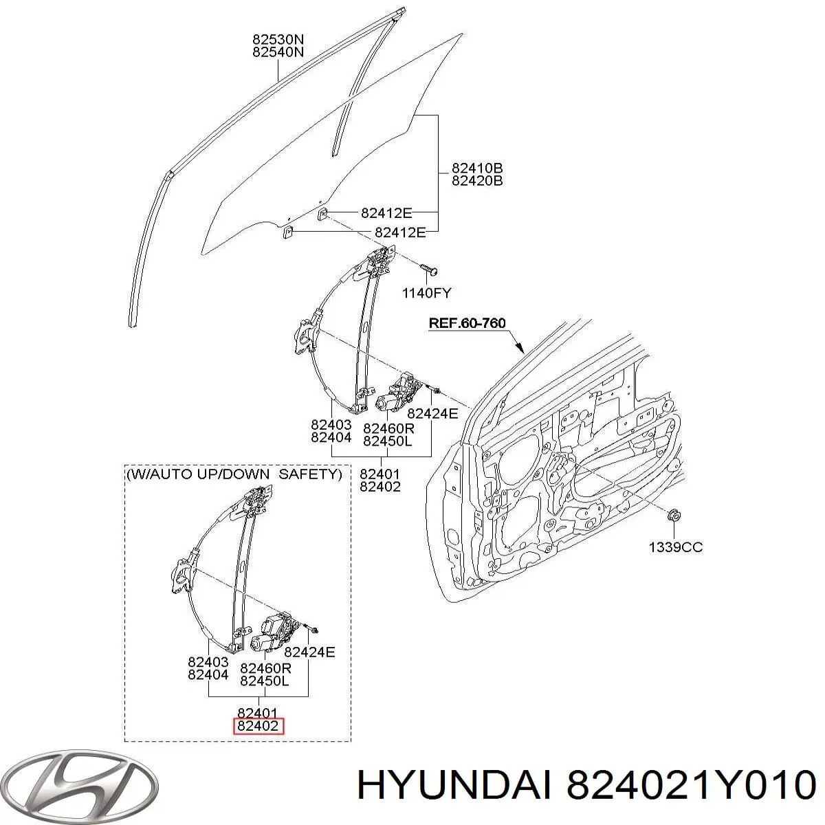 Купити 824021Y010 Hyundai/Kia Механізм склопідіймача двері передньої, правої