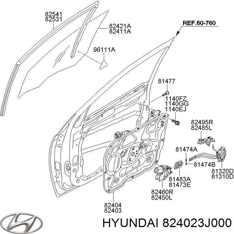 824023J000 Hyundai/Kia механізм склопідіймача двері передньої, правої
