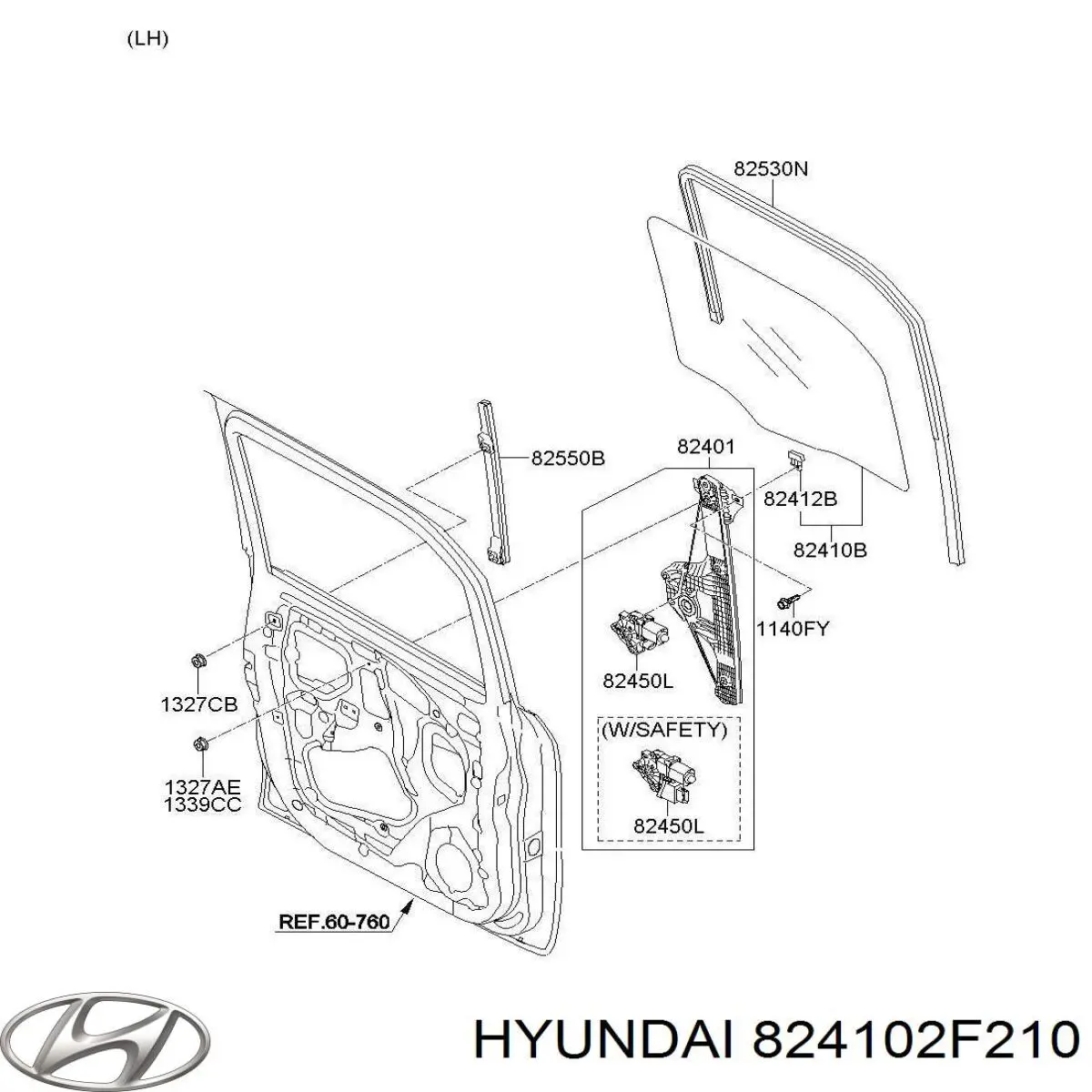 824102F211 Hyundai/Kia скло передніх дверей, лівою