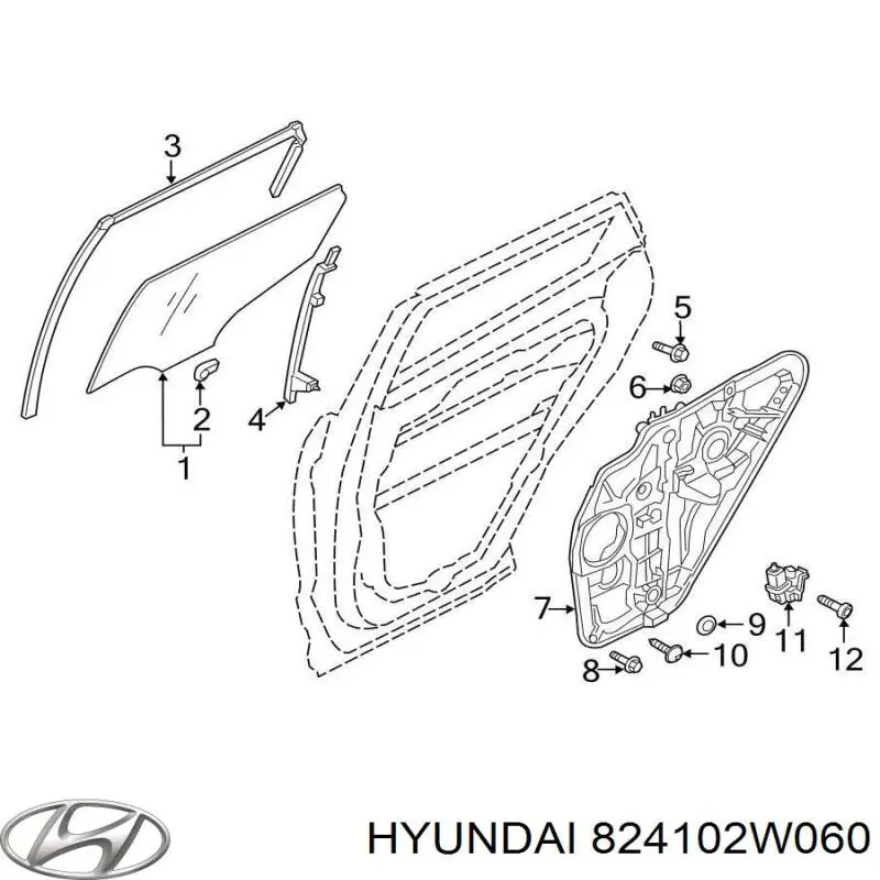 824102W060 Hyundai/Kia Скло водійських дверей