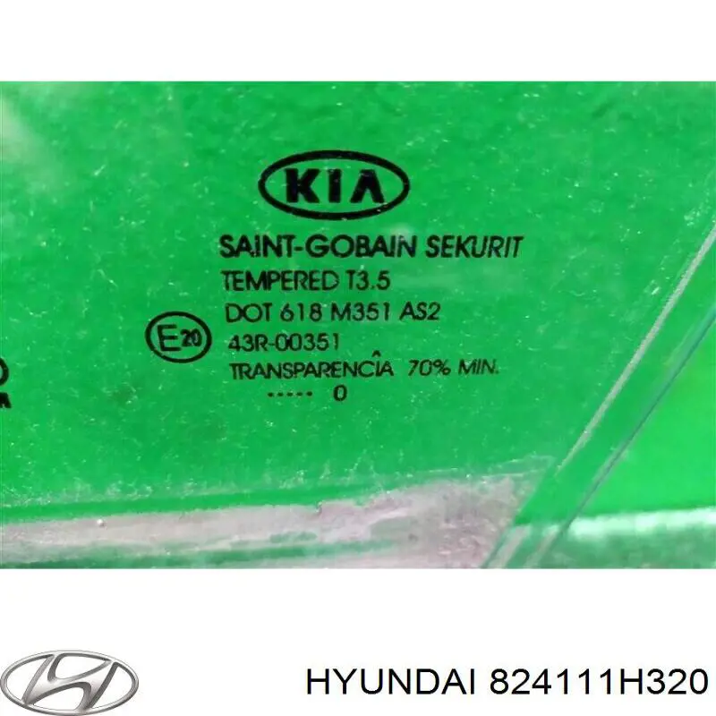 824111H320 Hyundai/Kia скло передніх дверей, лівою