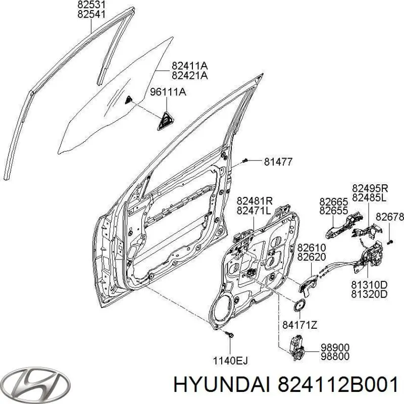 Скло передніх дверей, лівою Hyundai/Kia 824112B001 ціна, від 19.76 USD