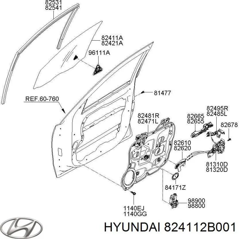 Скло передніх дверей, лівою Hyundai Santa Fe 2 (CM) (Хендай Санта фе)