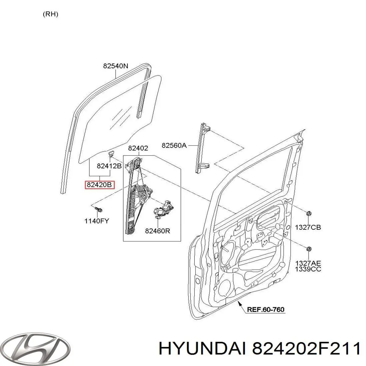 824202F211 Hyundai/Kia Скло передніх дверей, правих
