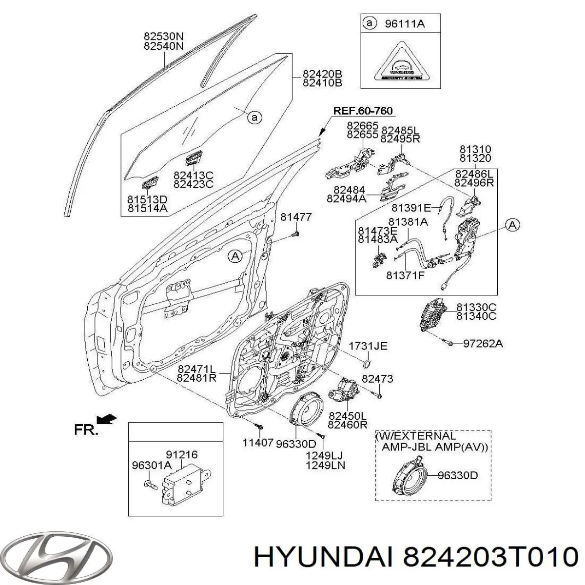Hyundai/Kia скло передніх дверей, правою