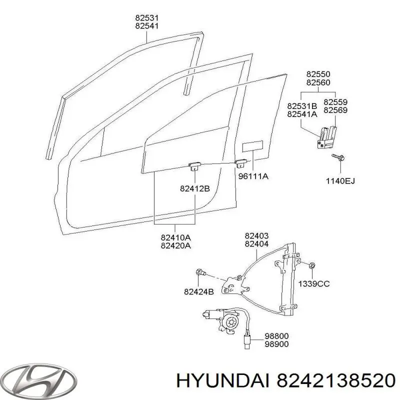 Купити 8242138520 Hyundai/Kia Скло передніх дверей, правою