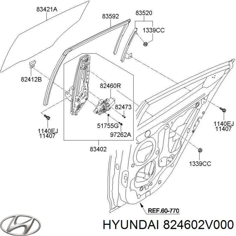824602V000 Hyundai/Kia Двигун стеклопод'емника двері задньої, правої