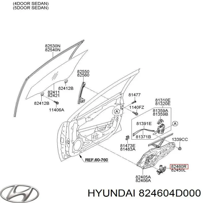 824604D000 Hyundai/Kia двигун склопідіймача двері передньої, правої