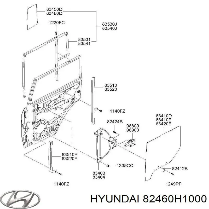 Купити 82460H1000 Hyundai/Kia Двигун склопідіймача двері передньої, правої